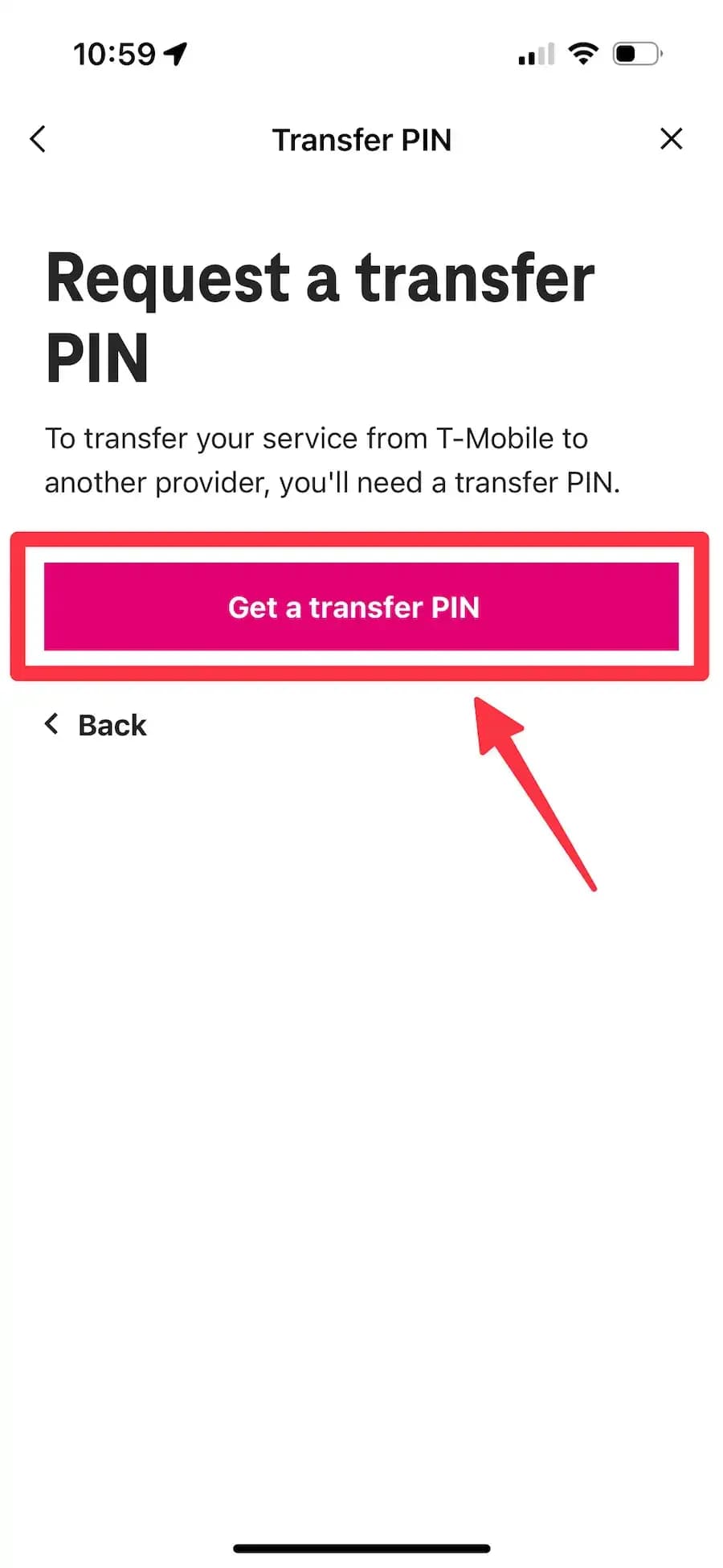 Request transfer PIN button