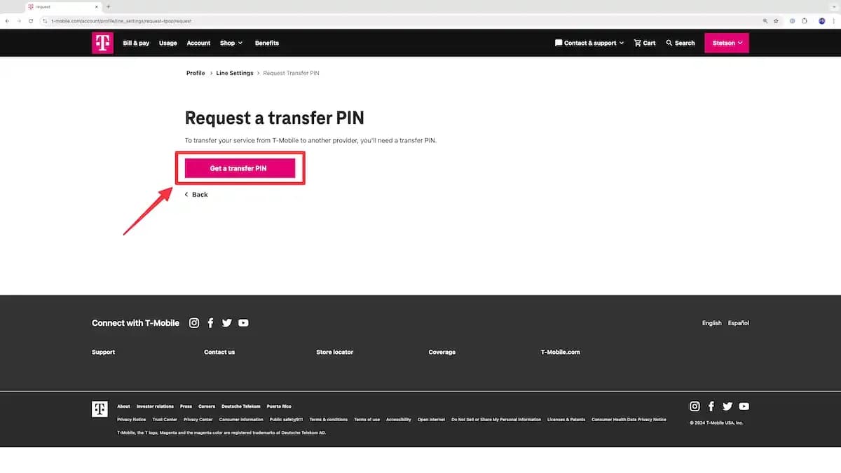 T-Mobile request transfer PIN